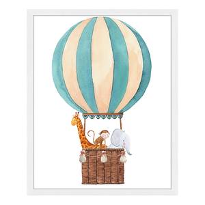 Quadro Striped Balloon With Animals Faggio massello / Vetro acrilico - Bianco - 43 x 53 cm