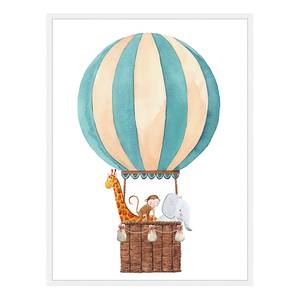 Afbeelding Striped Balloon With Animals massief beukenhout/acrylglas - wit - 63 x 83 cm