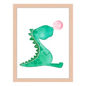 Afbeelding Dinosaur Blowing Bubble Gum massief beukenhout/acrylglas - naturel - 33 x 43 cm