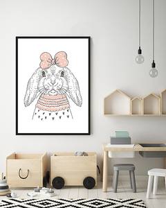 Quadro Hipster Bunny Faggio massello / Vetro acrilico - Nero - 63 x 83 cm