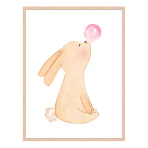 Quadro Bunny Blowing Bubble Gum Faggio massello / Vetro acrilico - Naturale - 63 x 83 cm