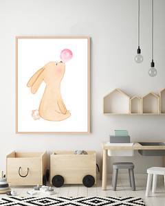 Quadro Bunny Blowing Bubble Gum Faggio massello / Vetro acrilico - Naturale - 63 x 83 cm