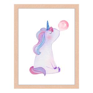 Afbeelding Unicorn Blowing Bubble Gum massief beukenhout/acrylglas - naturel - 33 x 43 cm