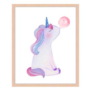 Bild Unicorn Blowing Bubble Gum Buche Massiv / Acrylglas - Naturell - 43 x 53 cm