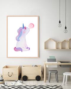 Tableau déco Unicorn Blowing Bubble Gum Hêtre massif / Plexiglas - Naturel - 63 x 83 cm