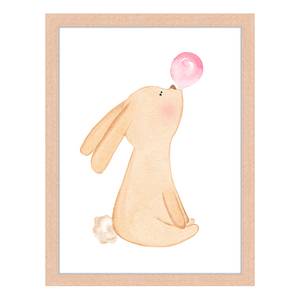 Quadro Bunny Blowing Bubble Gum Faggio massello / Vetro acrilico - Naturale - 33 x 43 cm