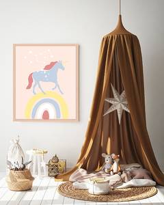 Quadro Colorful Unicorn Faggio massello / Vetro acrilico - Naturale - 53 x 63 cm