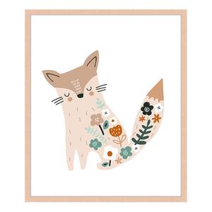 Quadro Flowery Fox Faggio massello / Vetro acrilico - Naturale - 53 x 63 cm