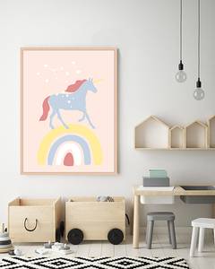 Tableau déco Colorful Unicorn Hêtre massif / Plexiglas - Naturel - 63 x 83 cm