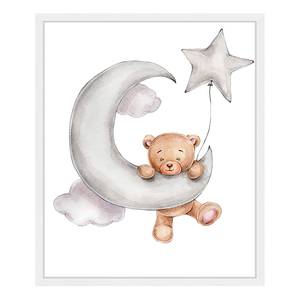 Bild Cute Bear Upon The Moon Buche Massiv / Acrylglas - Weiß - 53 x 63 cm