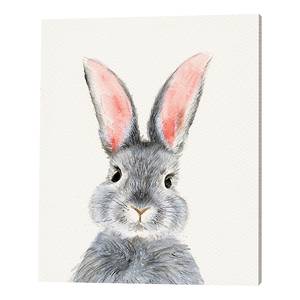 Leinwandbild Watercolor Rabbit Kiefer Massiv / Leinen - Beige / Grau - 40 x 50 cm