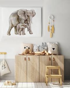 Leinwandbild African Elephant With Child Kiefer Massiv / Leinen - Grau - 60 x 80 cm