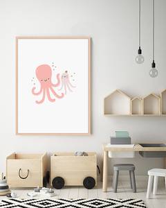 Tableau déco Octopus Family Hêtre massif / Plexiglas - Naturel - 63 x 83 cm