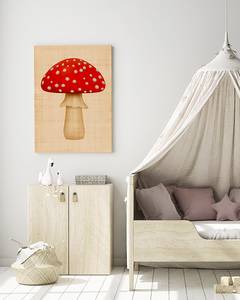 Impression sur toile Funghi Pin massif / Lin - Marron / Rouge - 40 x 50 cm