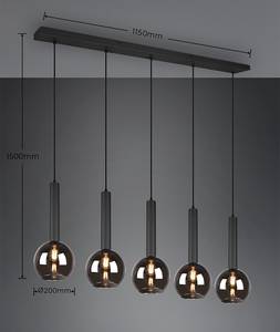 Plafondlamp Clayton rookglas/ijzer - Aantal lichtbronnen: 5