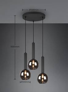 Plafondlamp Clayton rookglas/ijzer - Aantal lichtbronnen: 3