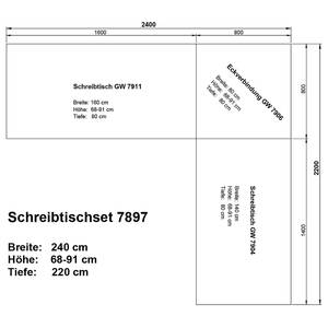 Verstellbarer Eckschreibtisch Mailand Graphit - 240 x 220 cm