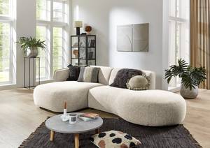 Ecksofa Betano mit Chaiselongue Strukturstoff Oana: Beige - Longchair davorstehend links / Ottomane rechts