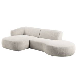 Hoekbank Betano met chaise longue Bouclé Stof Anouk: Lichtgrijs - Longchair vooraanzicht links/Ottomaan rechts