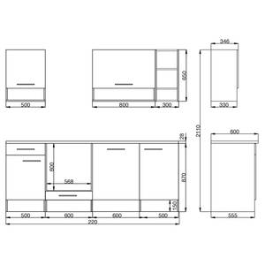 Keukenblok Hilde Mat wit - Breedte: 220 cm