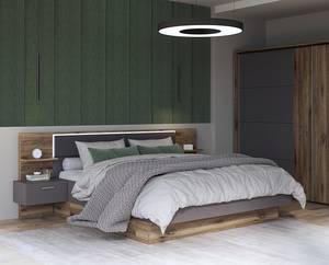 Bed met nachtkastjes Bamian donker eikenhouten look/grijs