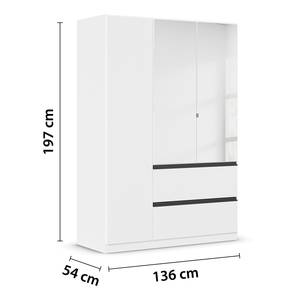 Drehtürenschrank Costa mit Spiegeltür Alpinweiß / Graumetallic - Breite: 136 cm