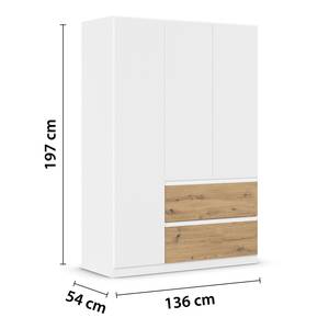 Armoire à portes battantes Costa Blanc alpin / Imitation chêne Artisan - Largeur : 136 cm