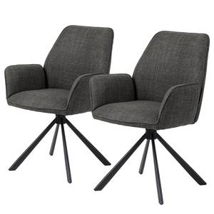 Chaises à accoudoirs Colmes - Lot de 2 Tissu structuré Badia: Anthracite