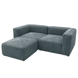 Ecksofa Finbo 2-Sitzer mit Longchair Ausrichtung universal - Webstoff Floricia: Blaugrau