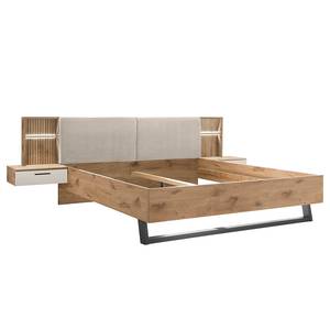 Bed met nachtkastjes + verlichting River Viking eikenhouten look/wit