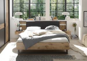 Bed met nachtkastjes + verlichting Ramke Viking eikenhouten look/grafietkleurig