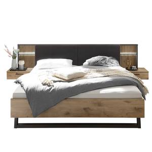 Bed met nachtkastjes + verlichting Ramke Viking eikenhouten look/grafietkleurig