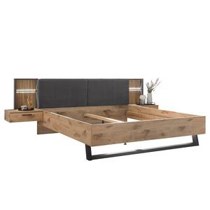 Bed met nachtkastjes + verlichting Ramke Viking eikenhouten look/grafietkleurig