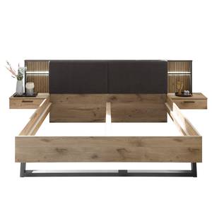 Bed met nachtkastjes + verlichting Ramke Viking eikenhouten look/grafietkleurig