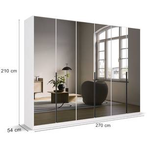 Armoire à portes battantes Skyla A Miroir gris - Blanc alpin - Largeur : 271 cm