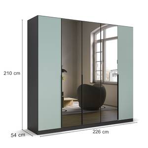 Drehtürenschrank Skyla Typ B Grauspiegel - Salbei / Graumetallic - Breite: 226 cm