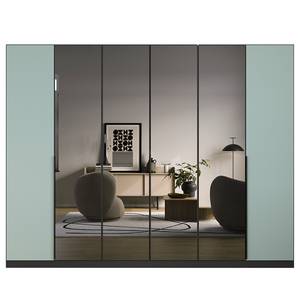 Draaideurkast Skyla type B grijs spiegelglas - Saliegroen/ Grijs metallic - Breedte: 271 cm