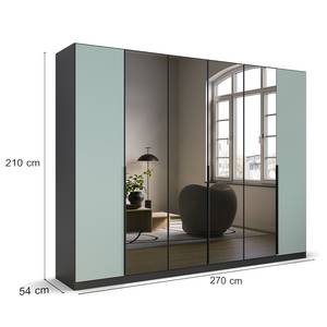 Armoire à portes battantes Skyla B Miroir gris - Vert sauge / Gris métallisé - Largeur : 271 cm