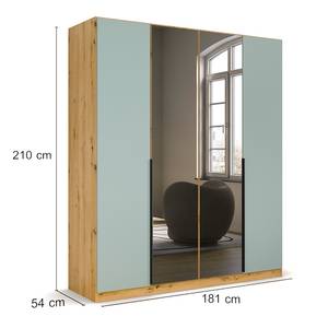 Armoire à portes battantes Skyla B Miroir gris - Vert sauge / Imitation chêne Artisan - Largeur : 181 cm