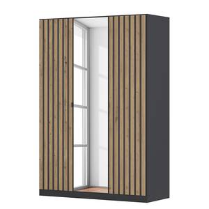 Armoire à portes battantes Genua A Gris métallisé - Largeur : 136 cm - Avec portes miroir