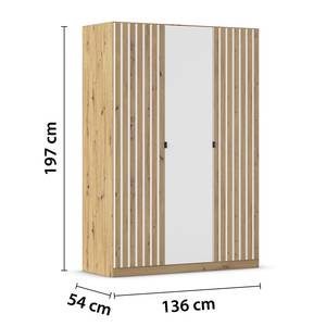 Draaideurkast Genua type A Eikenhouten Artisan look / Alpinewit - Breedte: 136 cm - Zonder spiegeldeuren