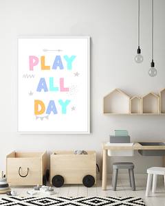 Quadro Play All Day Faggio massello / Vetro acrilico - Bianco - 63 x 83 cm