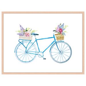 Afbeelding Bicycle With Flowers massief beukenhout/acrylglas - naturel - 63 x 83 cm