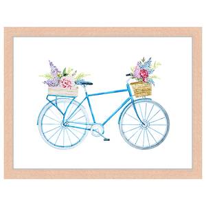 Afbeelding Bicycle With Flowers massief beukenhout/acrylglas - naturel - 33 x 43 cm