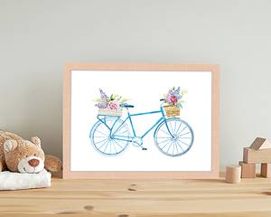 Bild Bicycle With Flowers Buche Massiv / Acrylglas - Naturell - 33 x 43 cm