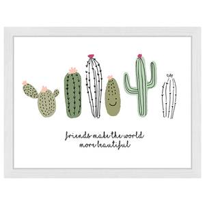 Tableau déco Cactus Friends Hêtre massif / Plexiglas - Blanc - 33 x 43 cm