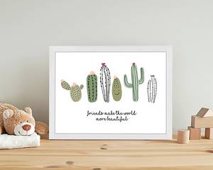 Bild Cactus Friends Buche Massiv / Acrylglas - Weiß - 33 x 43 cm