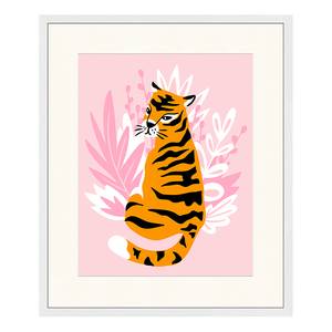 Quadro Cute Tiger Faggio massello / Vetro acrilico - Bianco - 53 x 63 cm