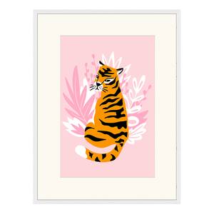 Quadro Cute Tiger Faggio massello / Vetro acrilico - Bianco - 63 x 83 cm