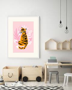 Quadro Cute Tiger Faggio massello / Vetro acrilico - Bianco - 63 x 83 cm